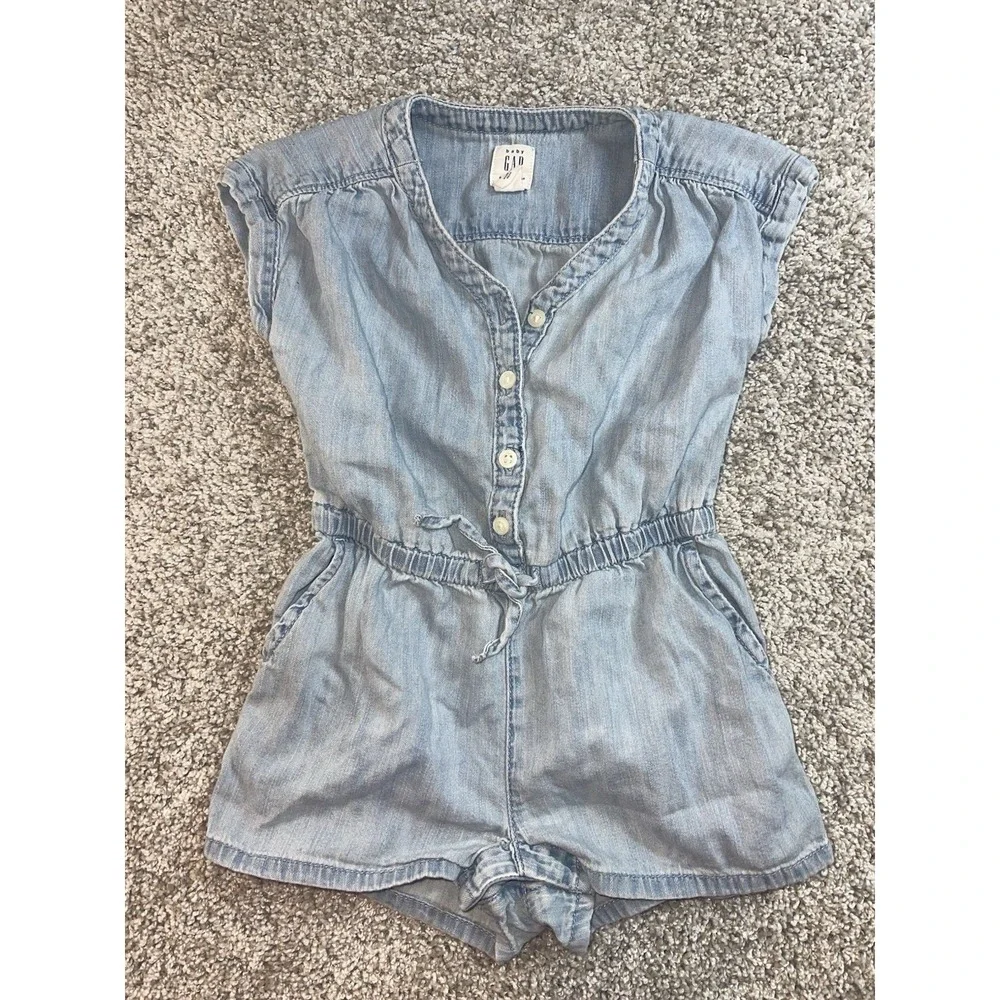 Baby Gap Chambray Jean Short Romper Girls 12-18 Months